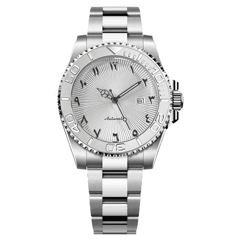 Legoss Faris Men's Silver Watch | Sunburst Arabic Dial & Steel Band