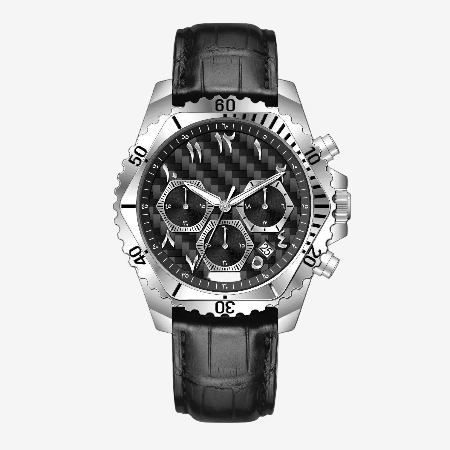 VEXRON CLC-S – Men’s Silver Steel Carbon Fiber Chronograph Arabic Numeral Watch