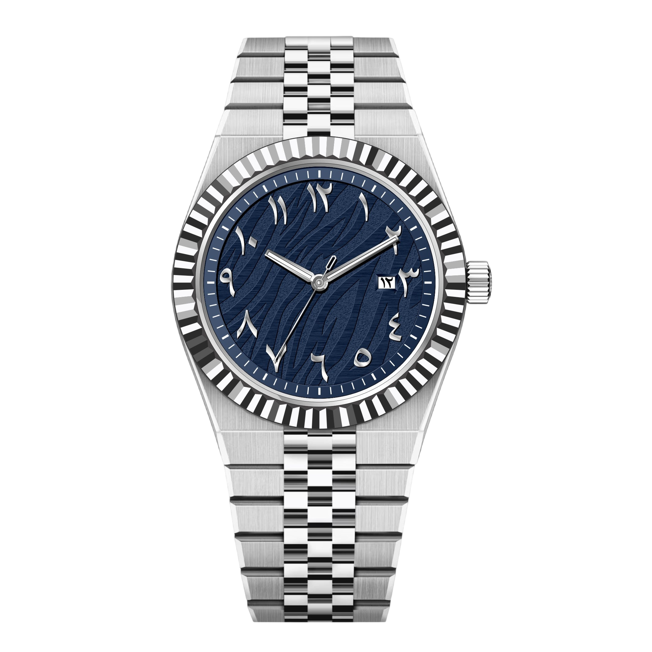 AZLAN Silver Blue – Men’s Silver Steel Sunburst Blue Dial Premium Watch