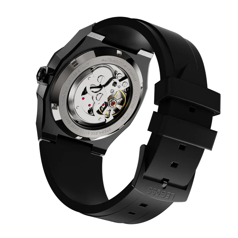 Arabic dial automatic watch transparent case back showing movement