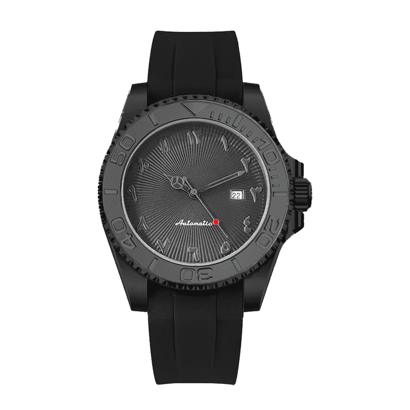 Legoss Faris Men's Watch | Black Sunburst Arabic Dial & Silicone