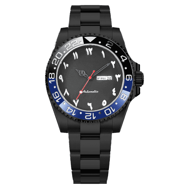 Faris Midnight Black Metal – Men’s Black Steel Arabic Premium Watch