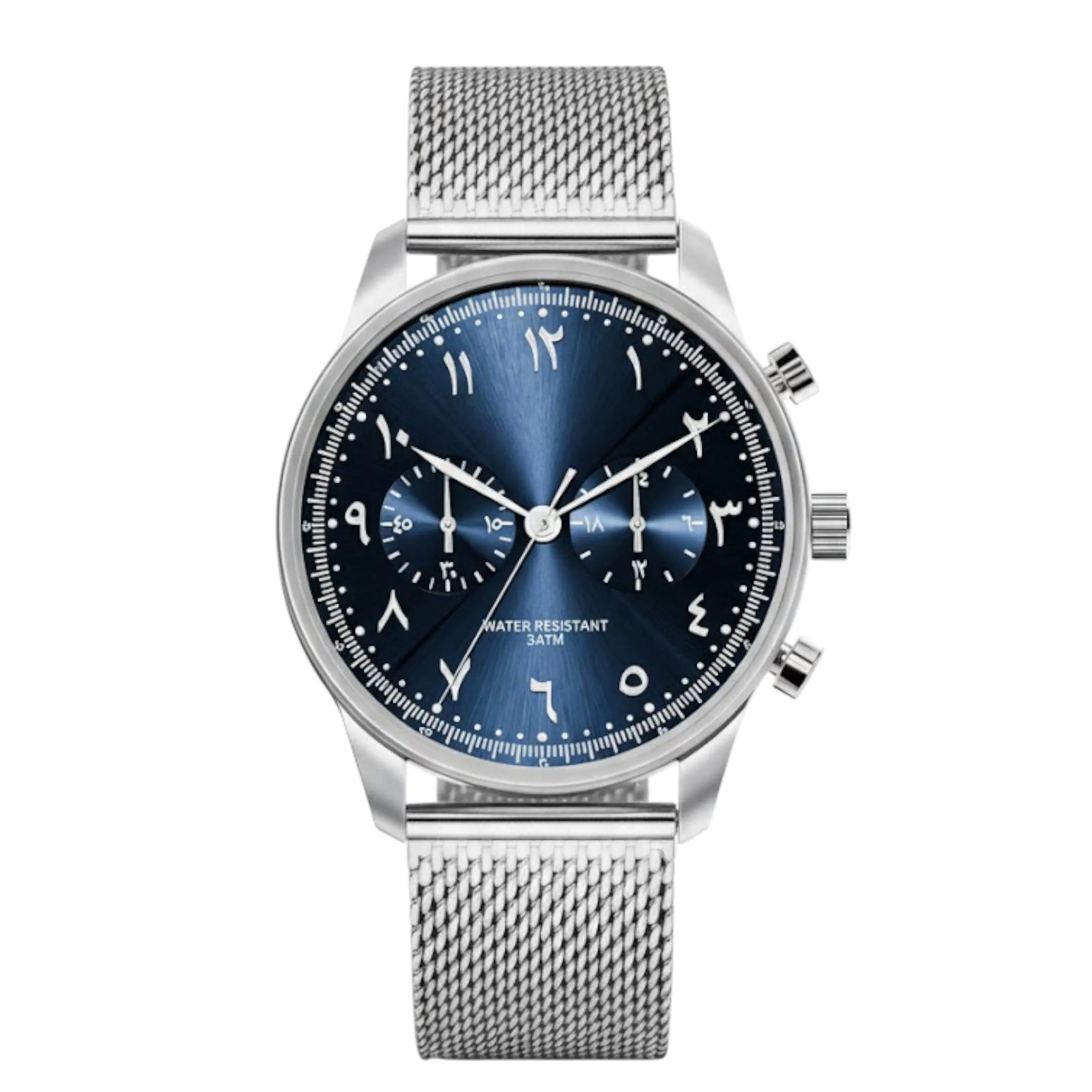 LORVAN Blue & Silver – Men’s Silver Steel Arabic Dial Premium Watch