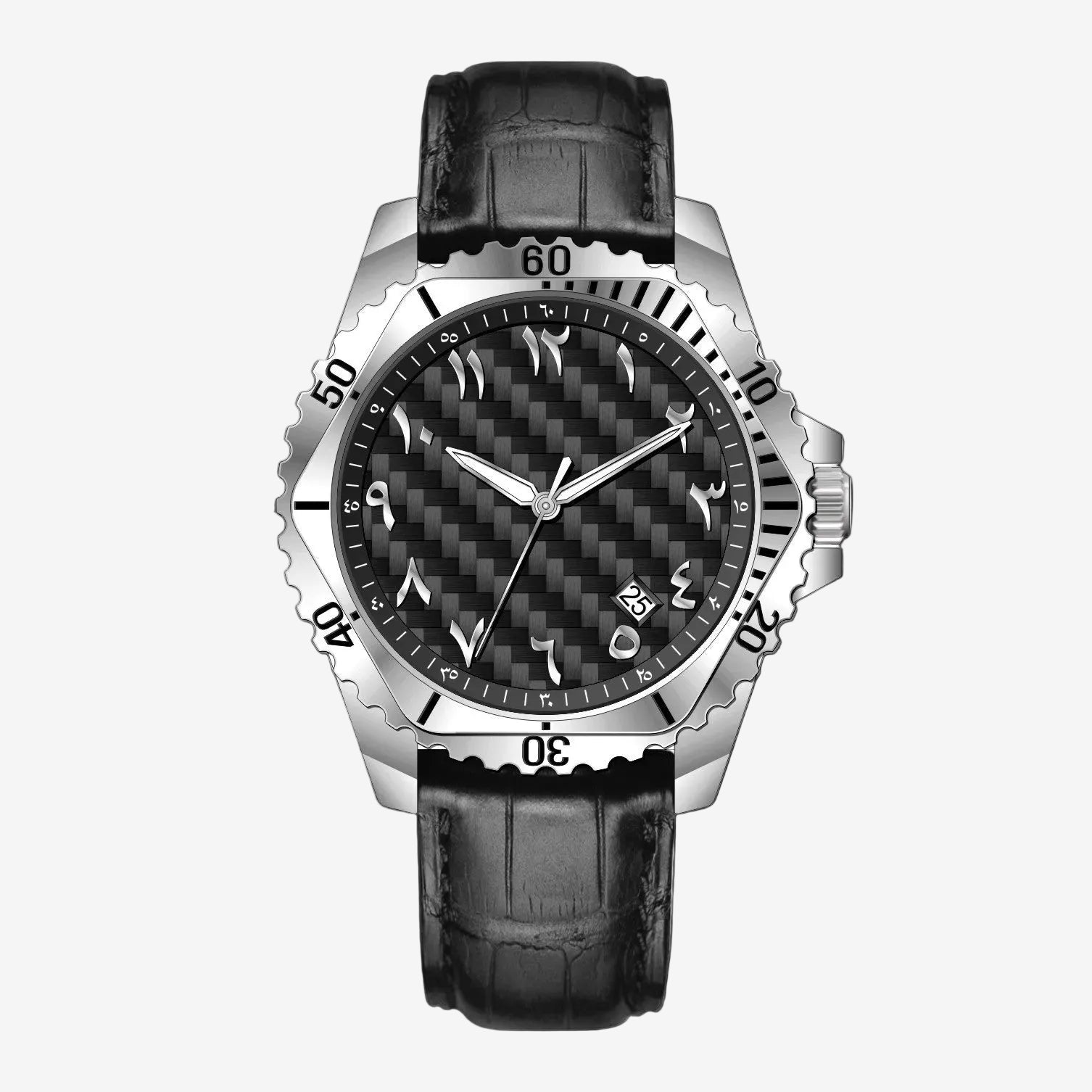 VEXRON CL-S – Men’s Silver Steel Carbon Fiber Dial Arabic Numeral Watch