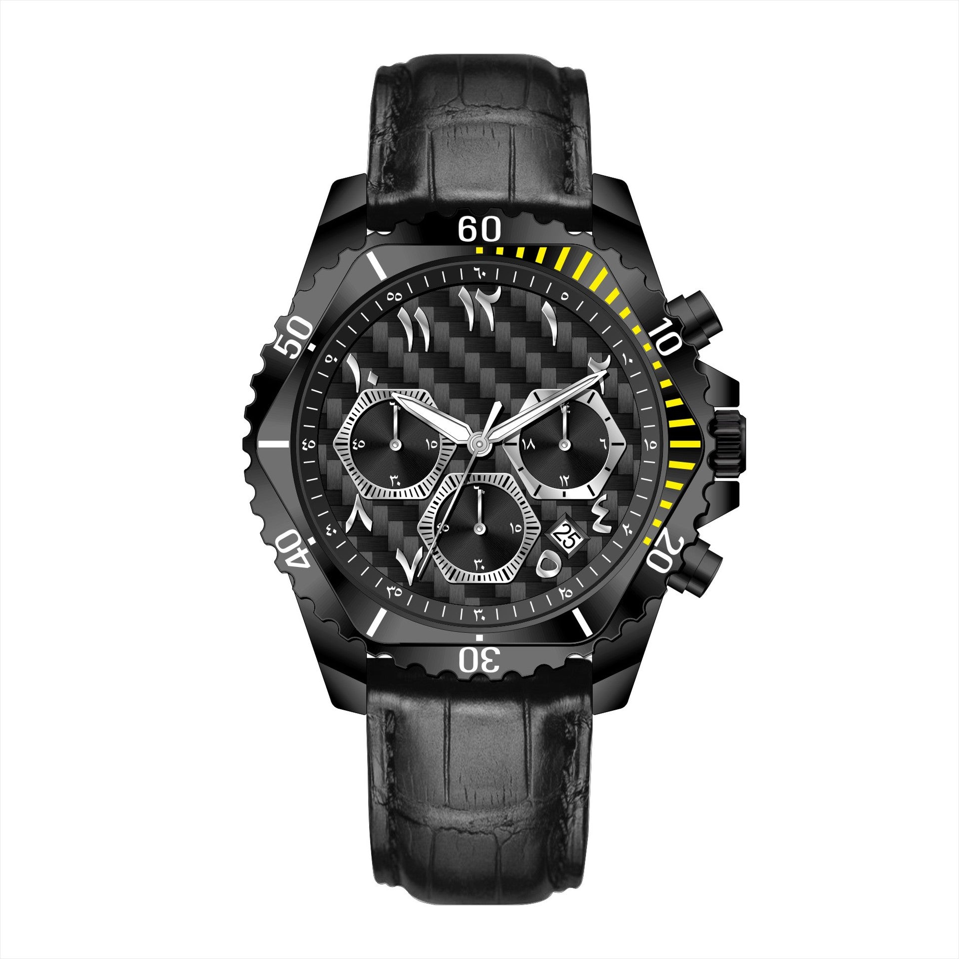 VEXRON CLC-Y – Men’s Stealth Black & Yellow Sport-Tactical Chronograph Arabic Numeral Watch